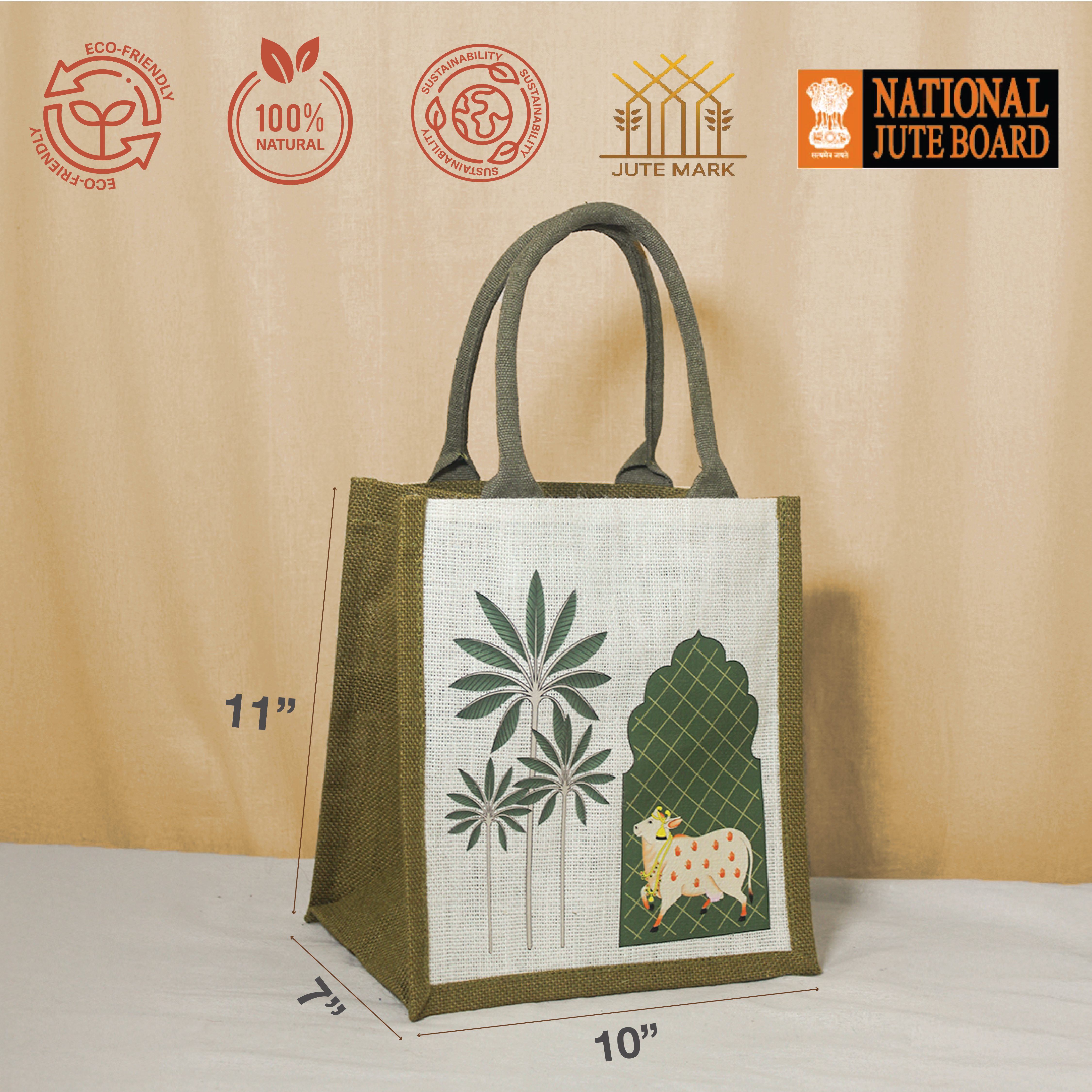 Pichwai Palm tree jute lunch bag