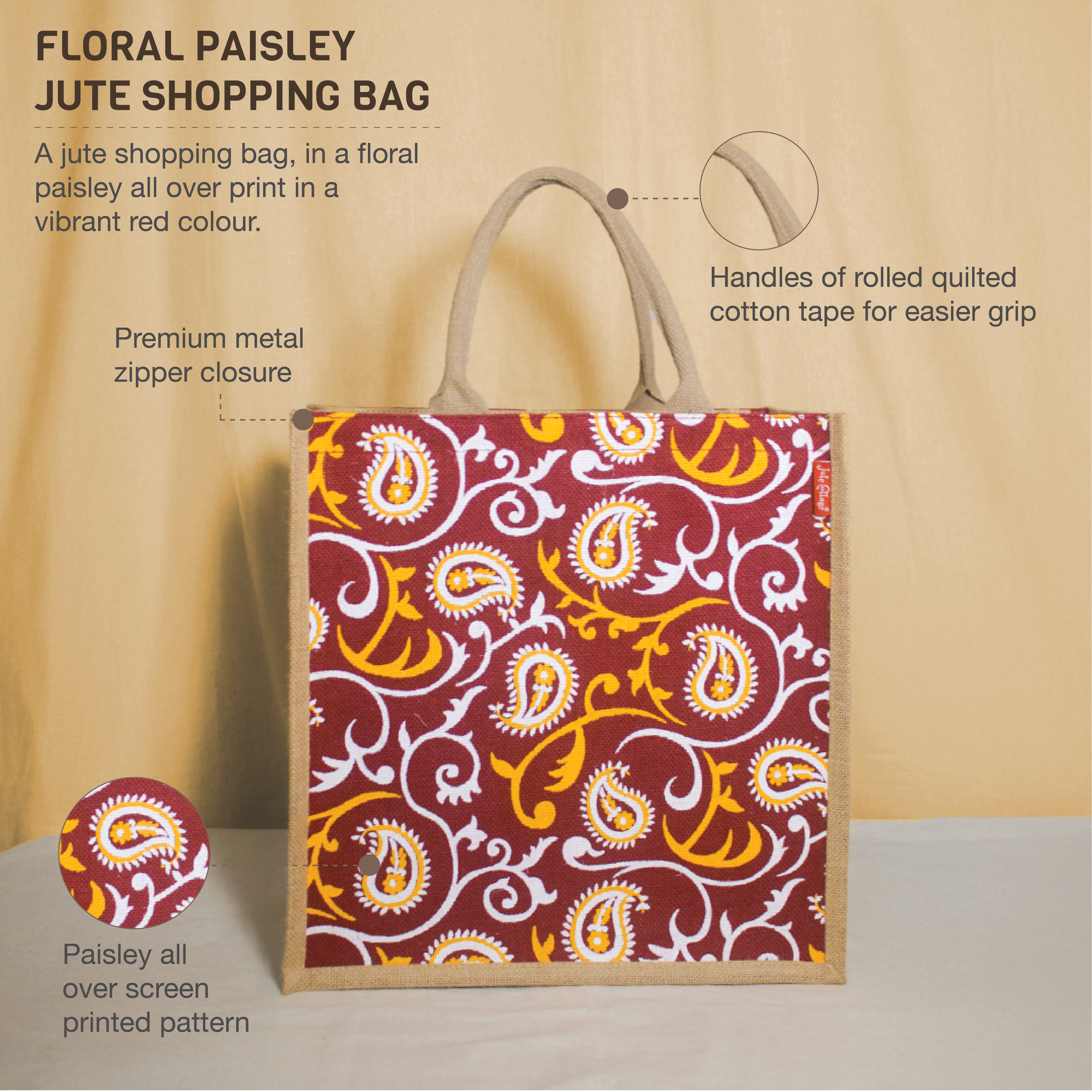 Floral Paisley jute shopping bag