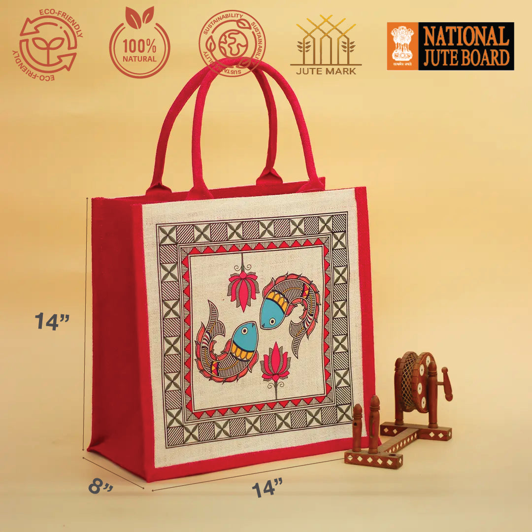 Madhubani fish jute shopping bag