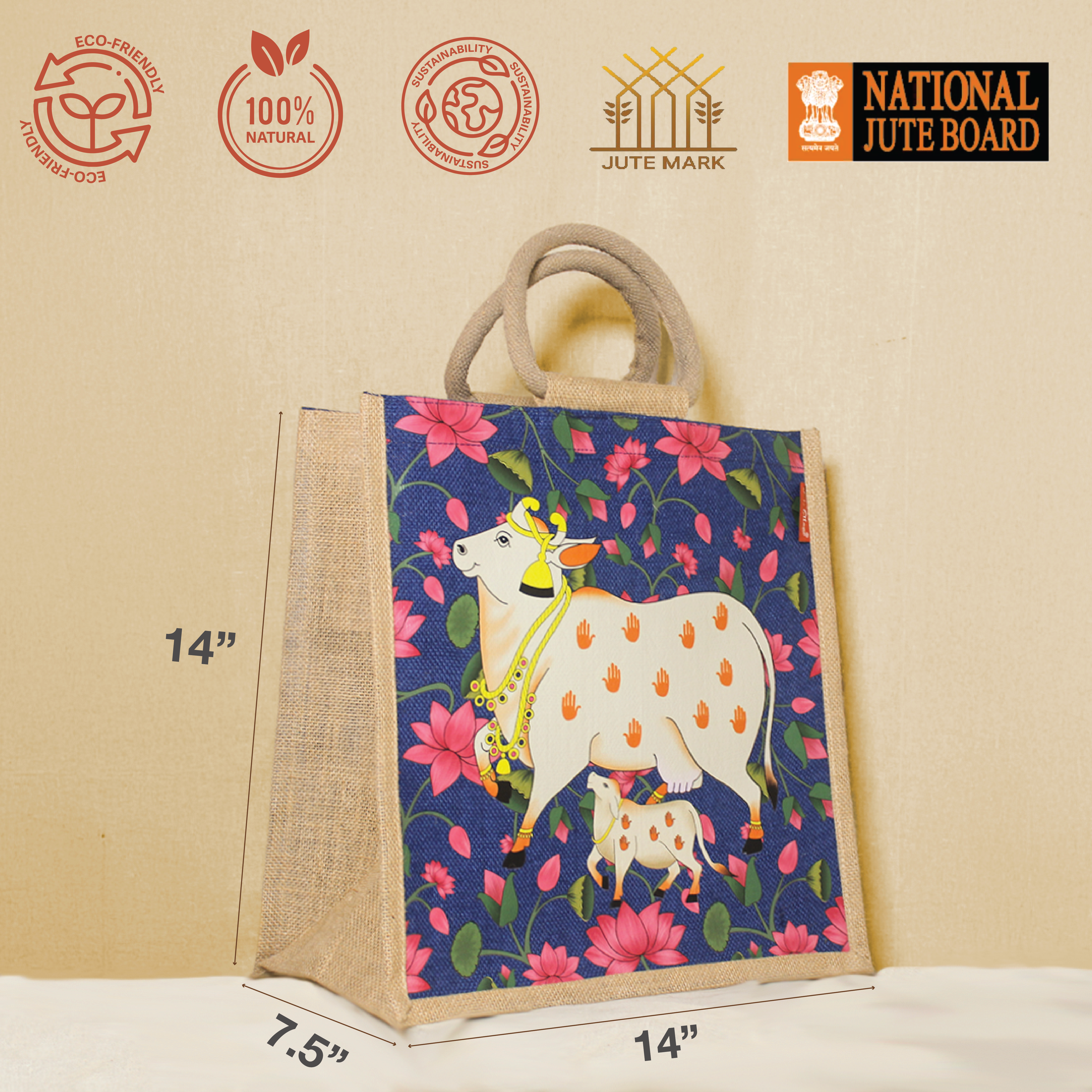 Pichwai Cow & Calf shopping bag