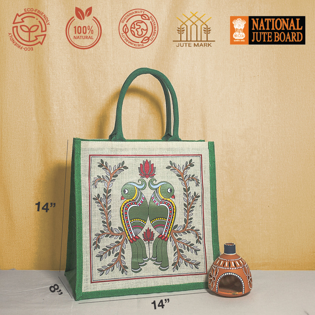 Madhubani Parrot Jute Shopping bag