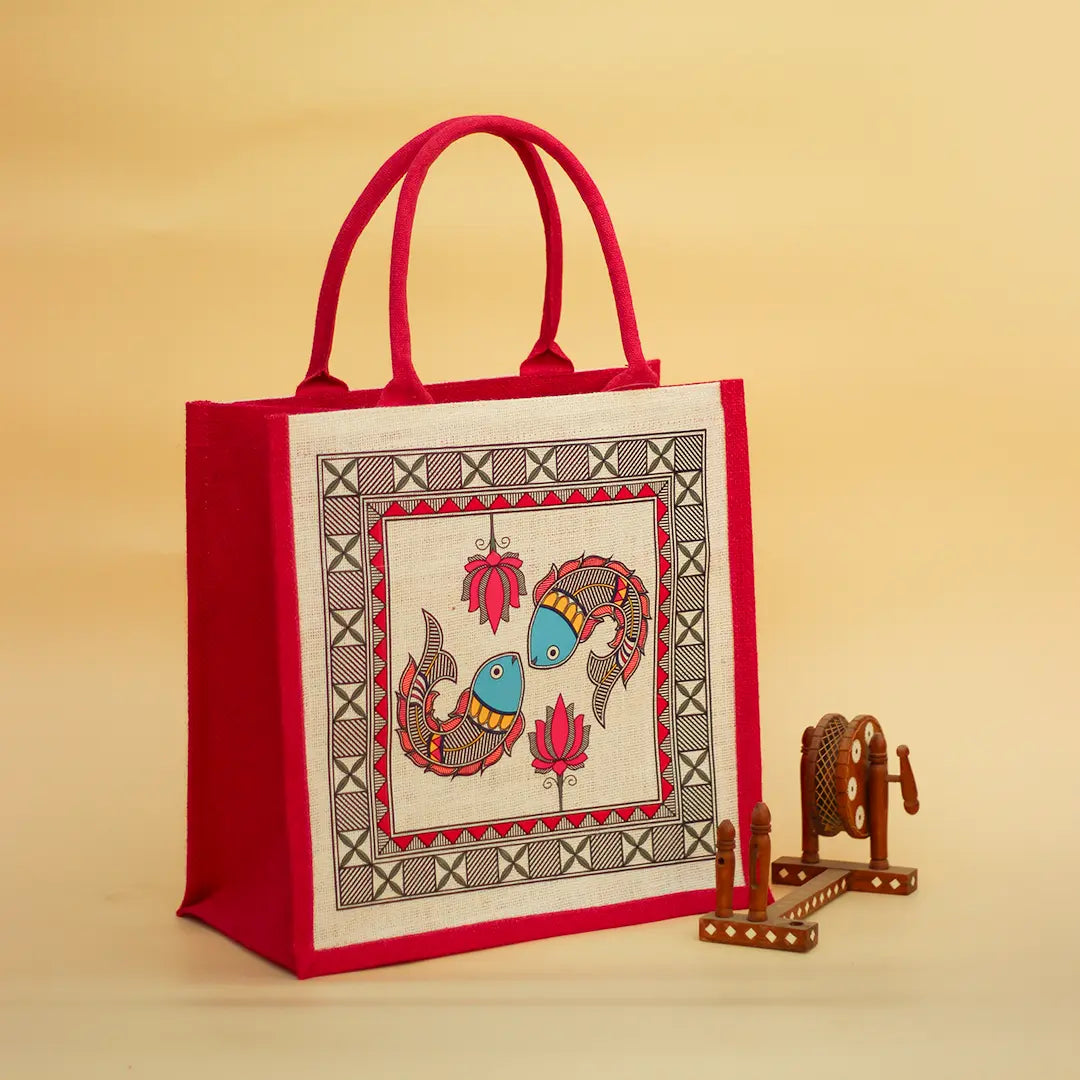 Madhubani fish jute shopping bag