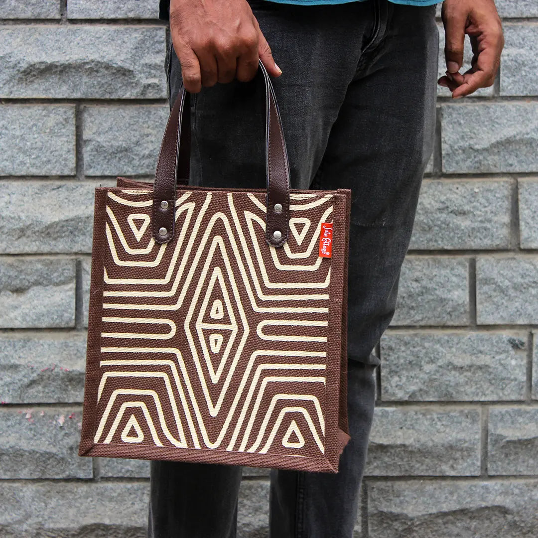 Geometric Lines Jute Lunch bag