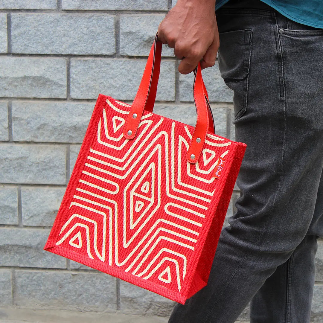 Geometric Lines Jute Lunch bag