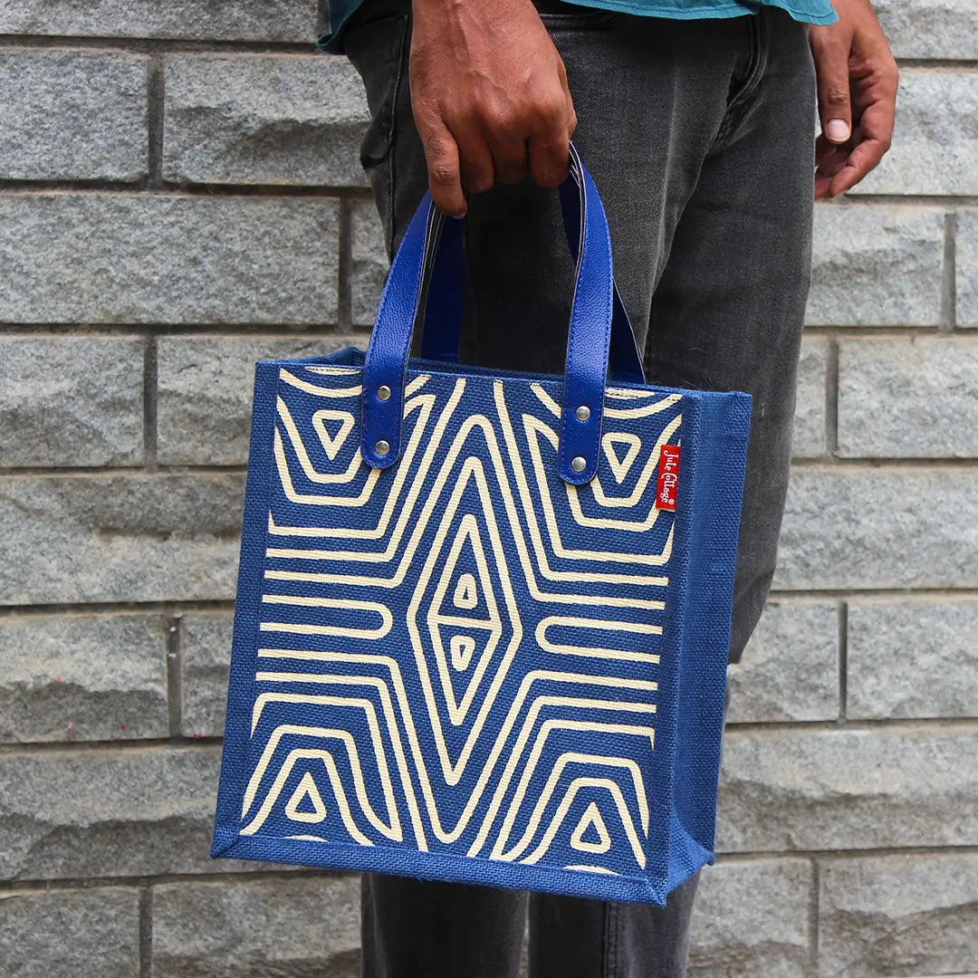 Geometric Lines Jute Lunch bag