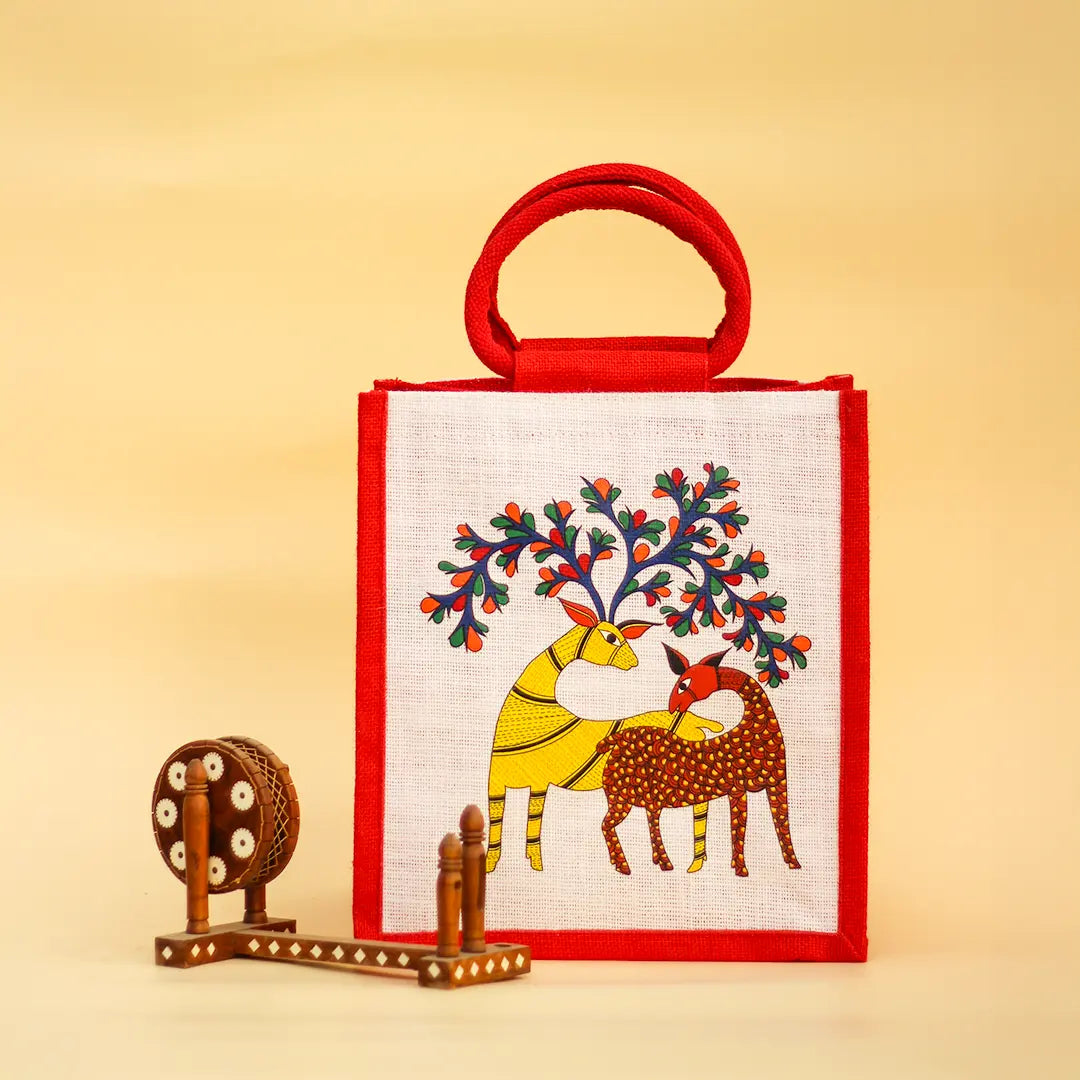 Gond Deer Jute Lunch bag