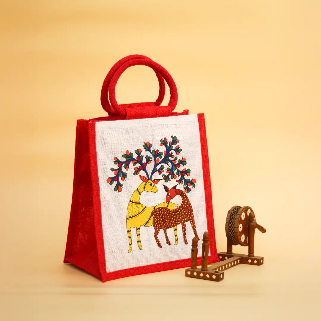 Gond Deer Jute Lunch bag