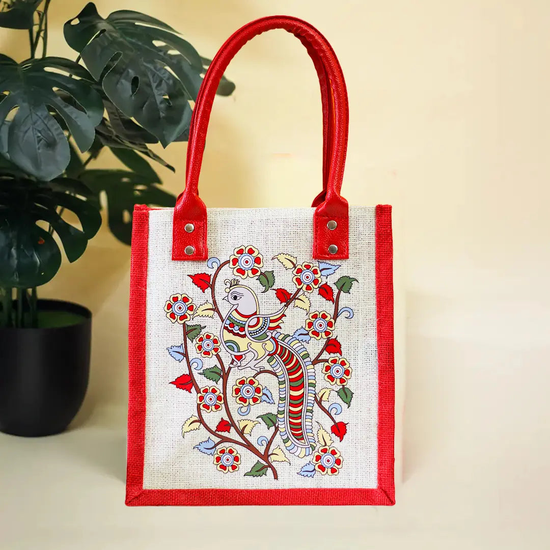 Kalamkari Peacock Print Lunch bag