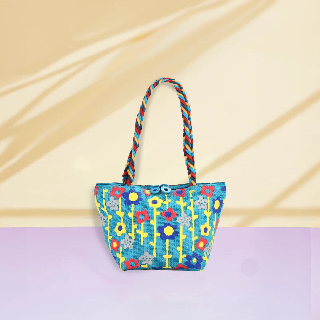 Flower Mini Wristlet jute bag(D-lock)