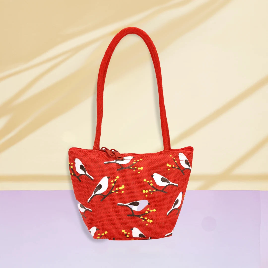 Bird print Mini Wristlet jute bag(D-lock)