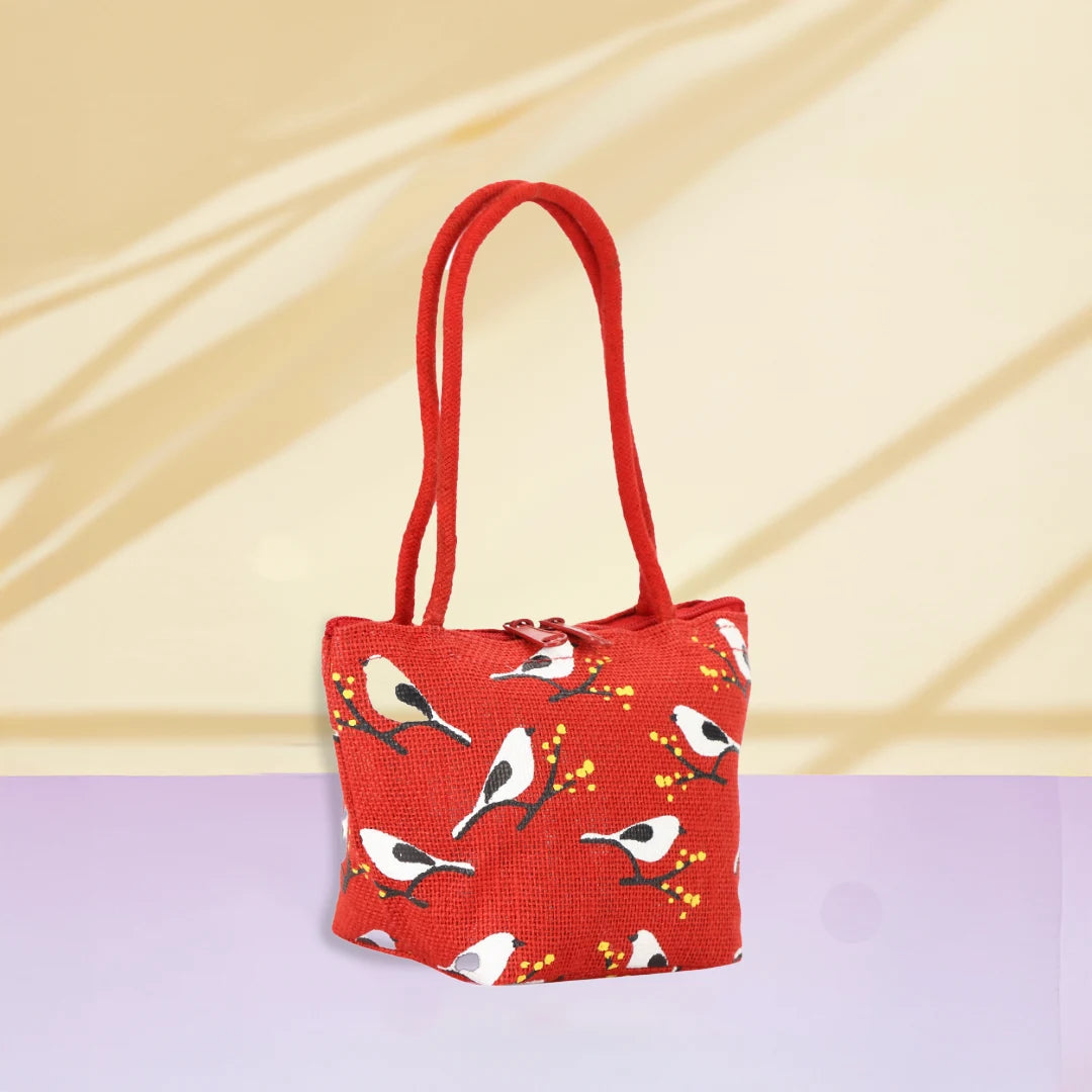 Bird print Mini Wristlet jute bag(D-lock)