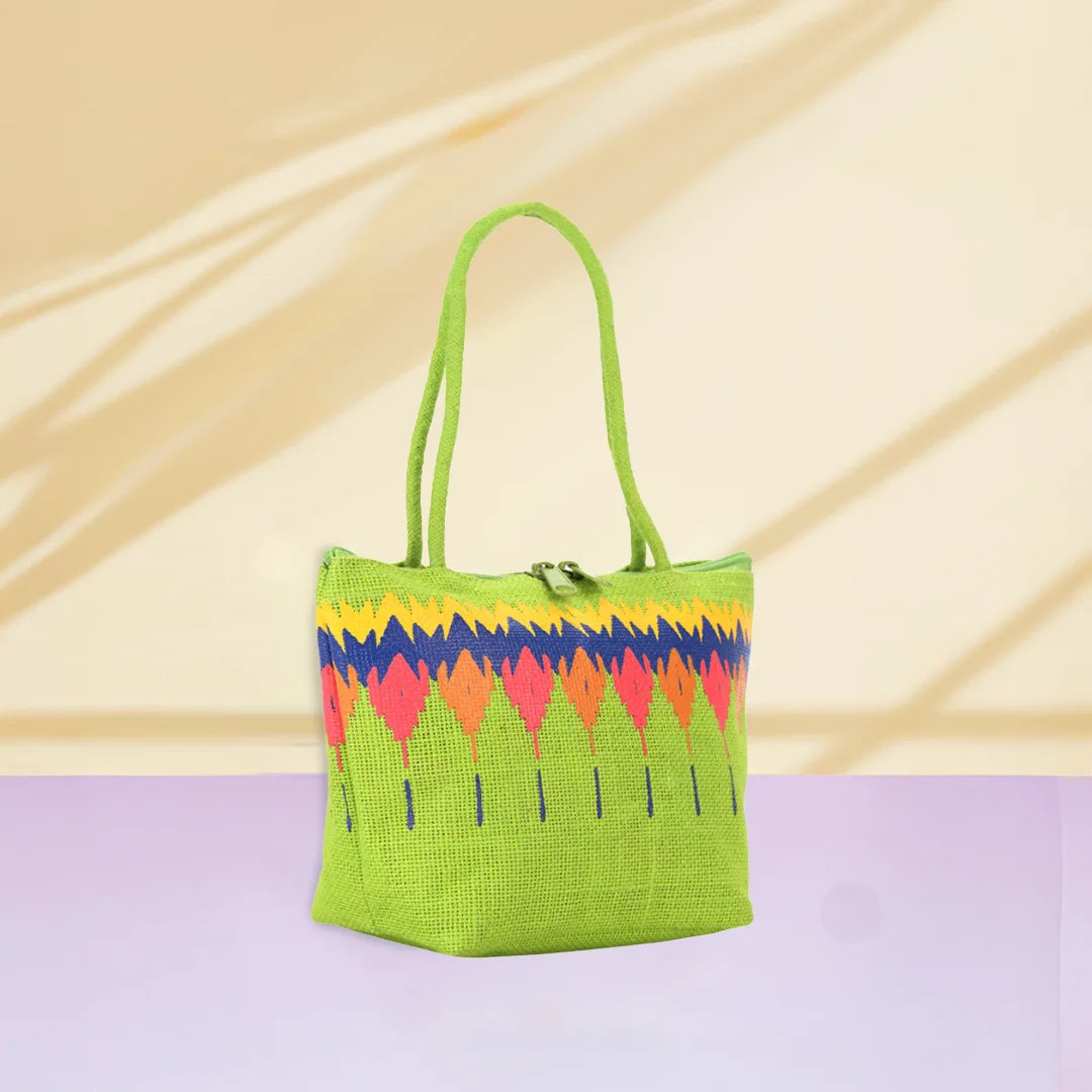 Ikkat print Mini Wristlet jute bag(D-lock)
