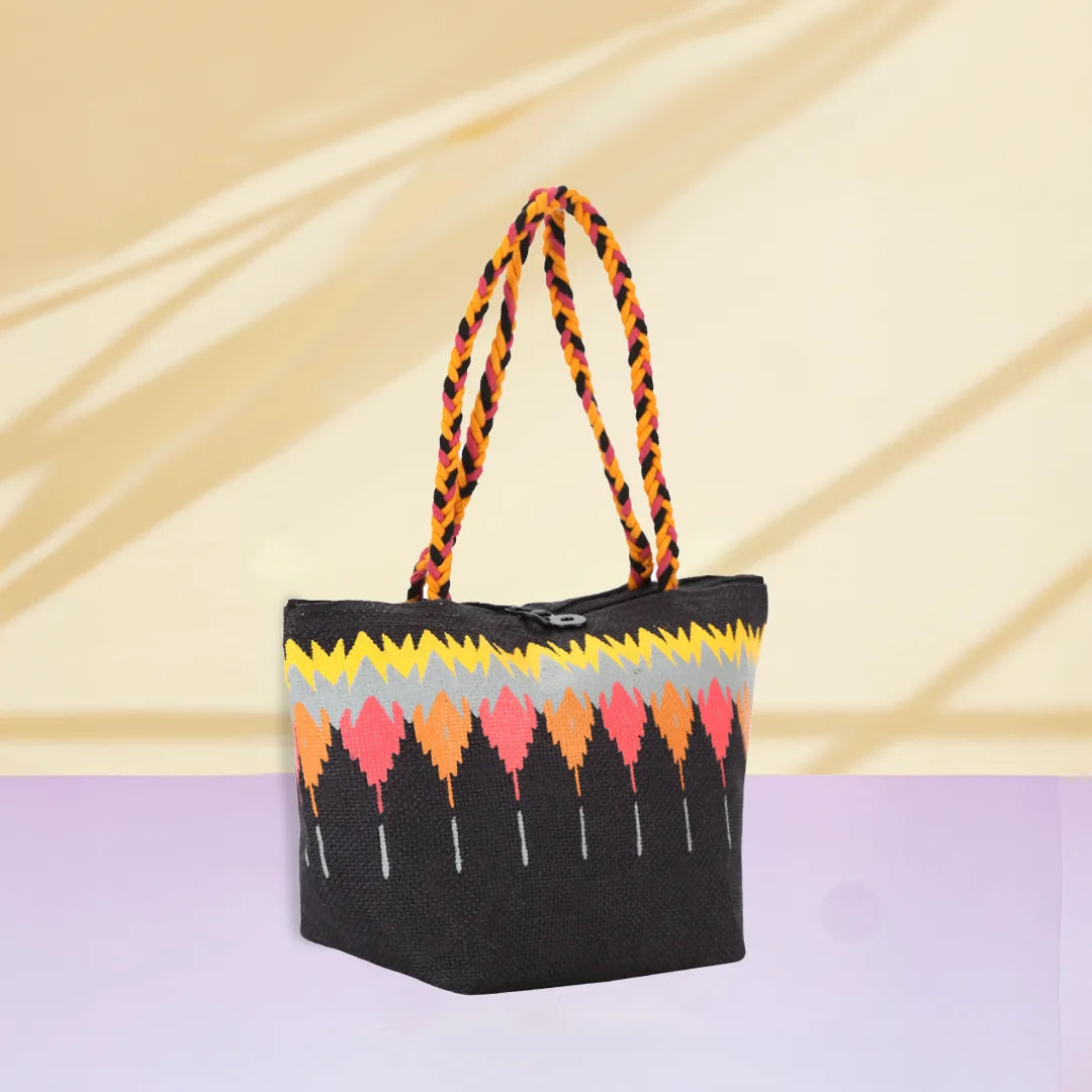 Ikkat print Mini Wristlet jute bag(D-lock)