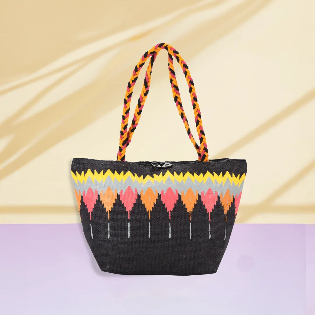 Ikkat print Mini Wristlet jute bag(D-lock)
