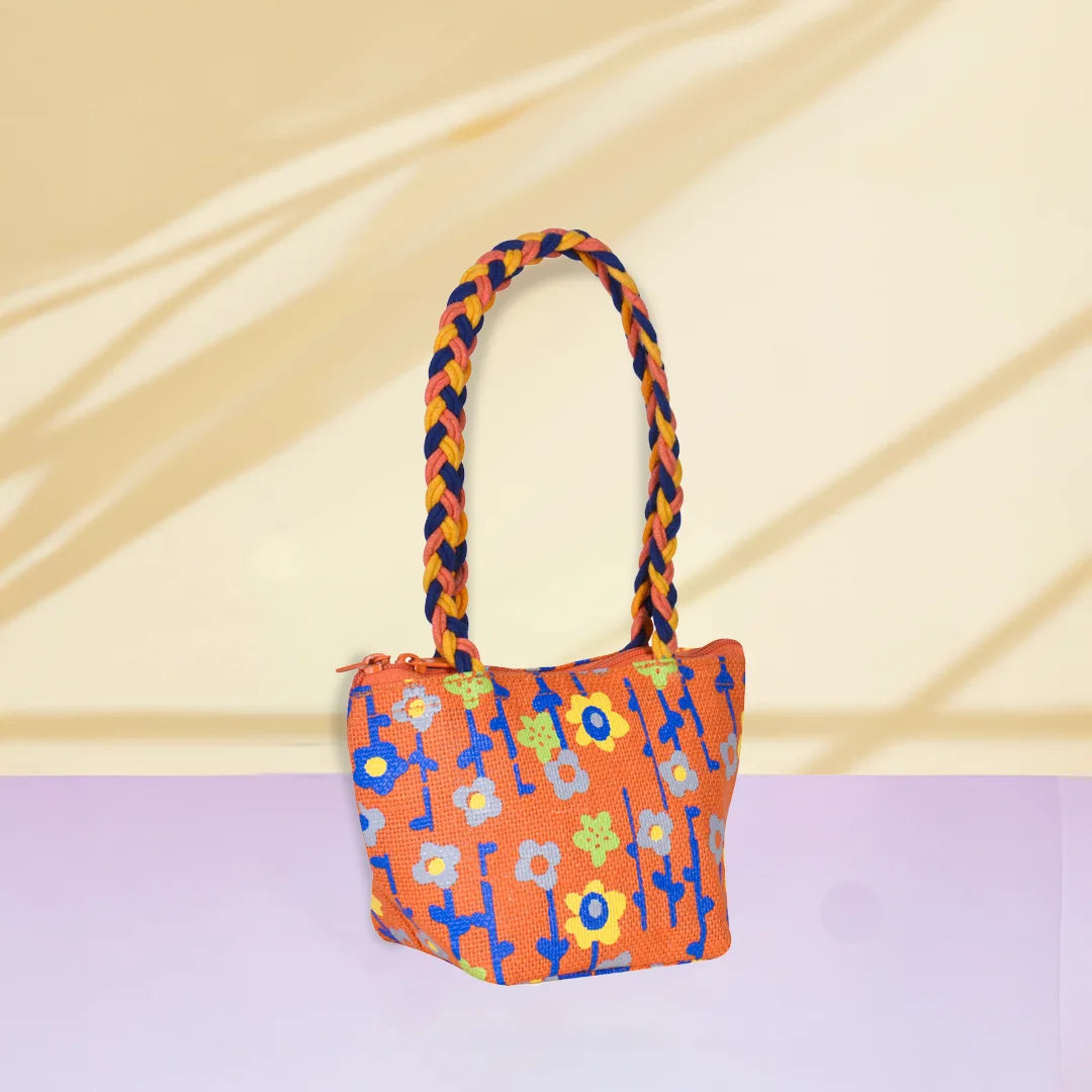 Flower Mini Wristlet jute bag(D-lock)