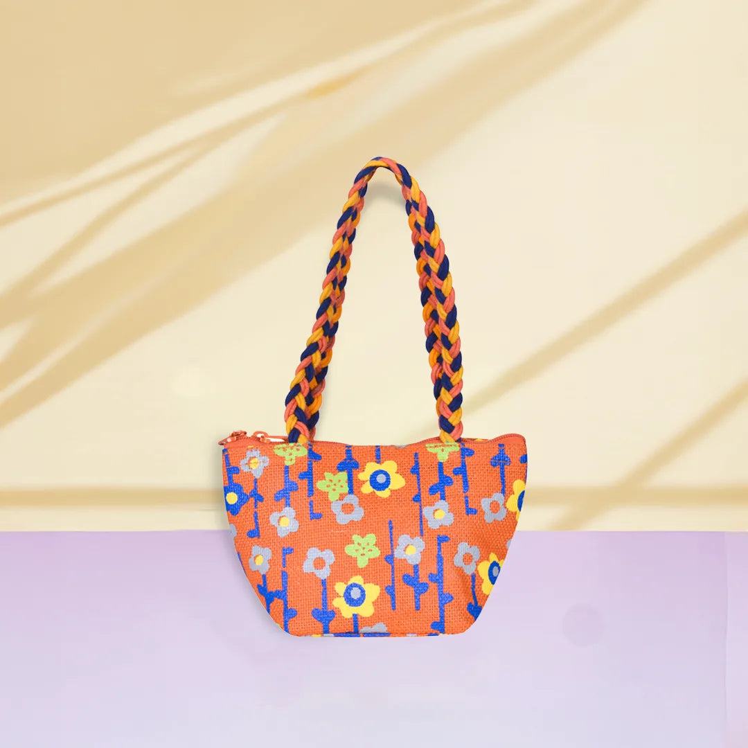Flower Mini Wristlet jute bag(D-lock)
