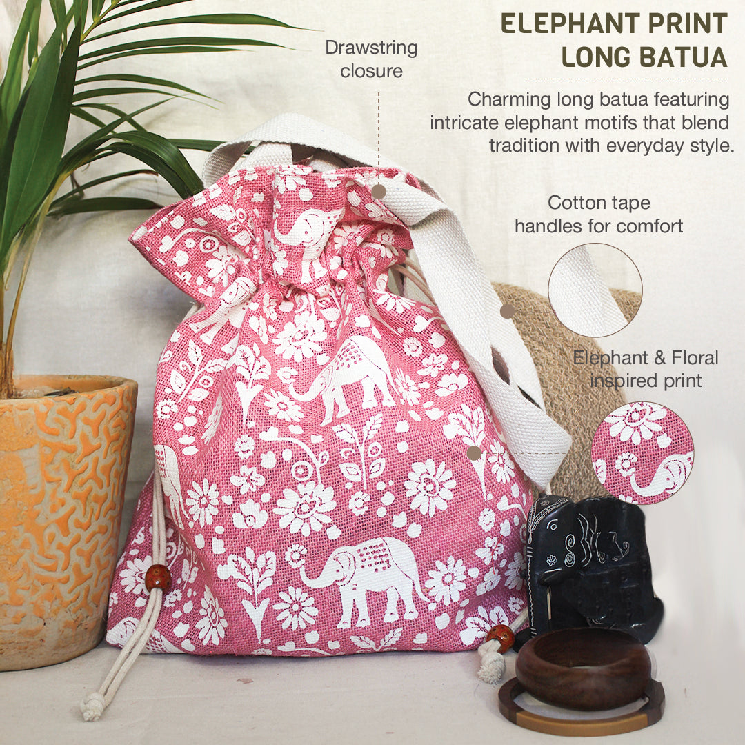 Elephant Print Jute Potli Style Bag