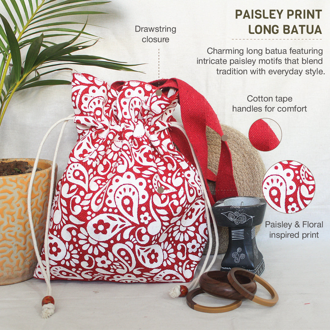 Paisley print Jute Potli style bag