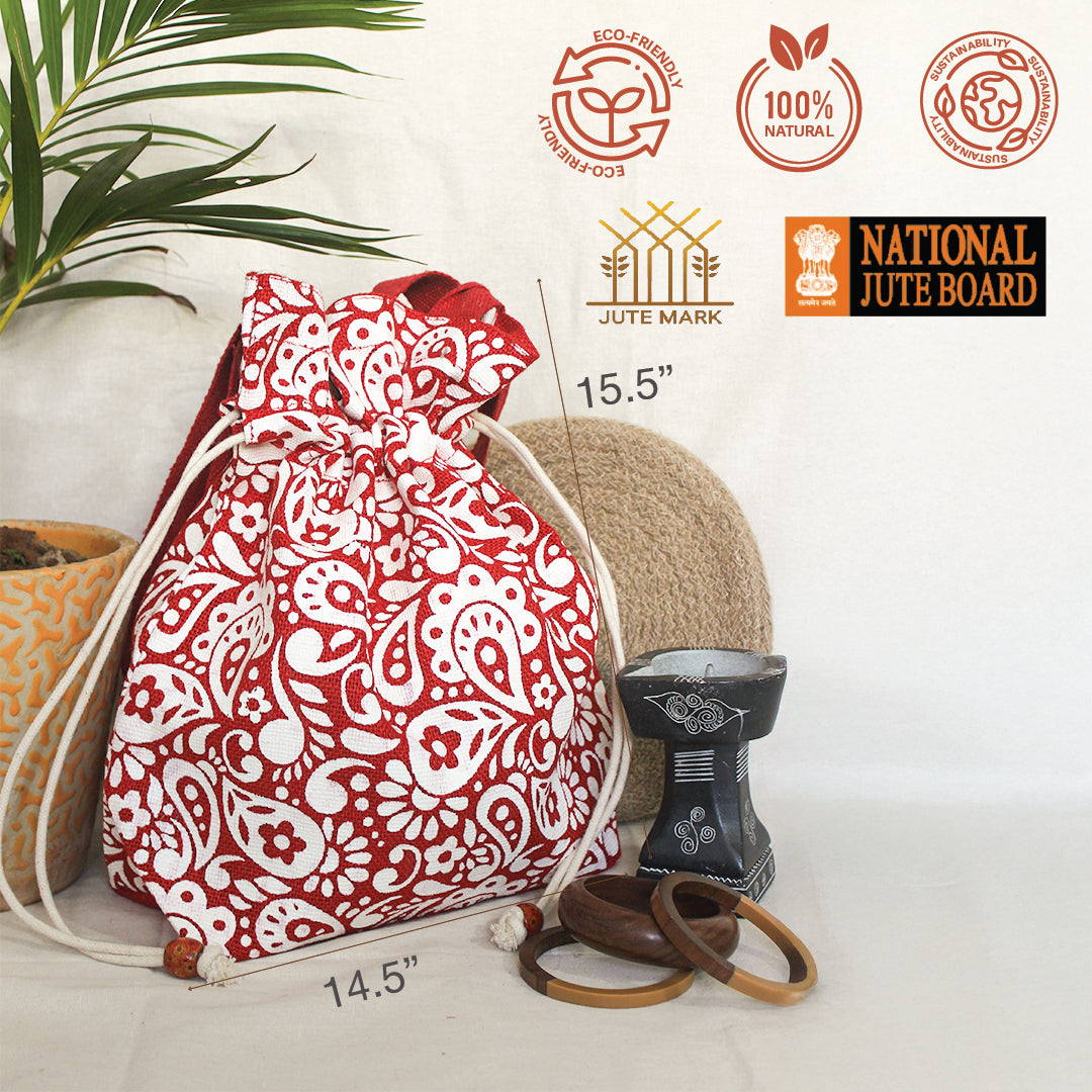 Paisley print Jute Potli style bag