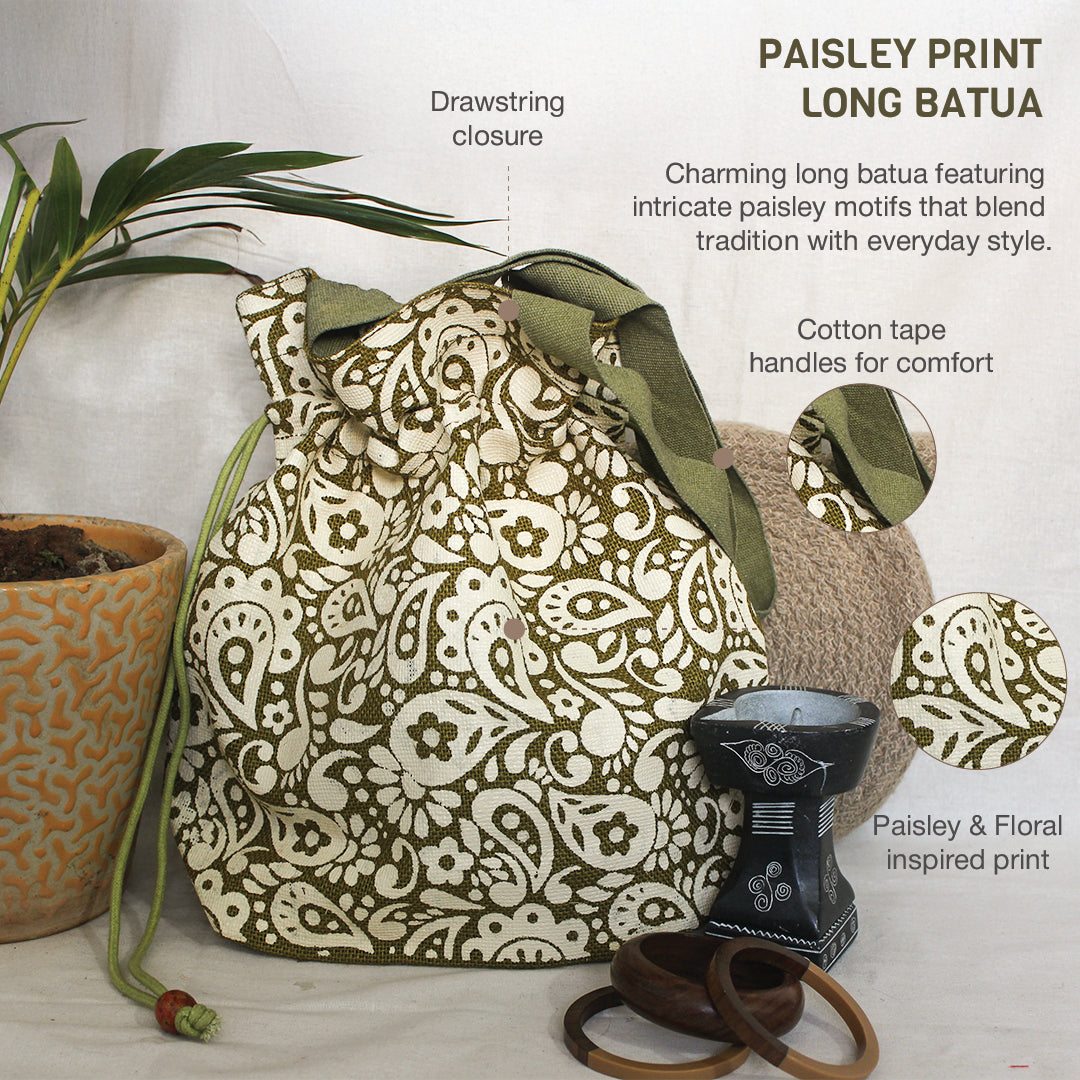Paisley Print Jute Potli Style Bag