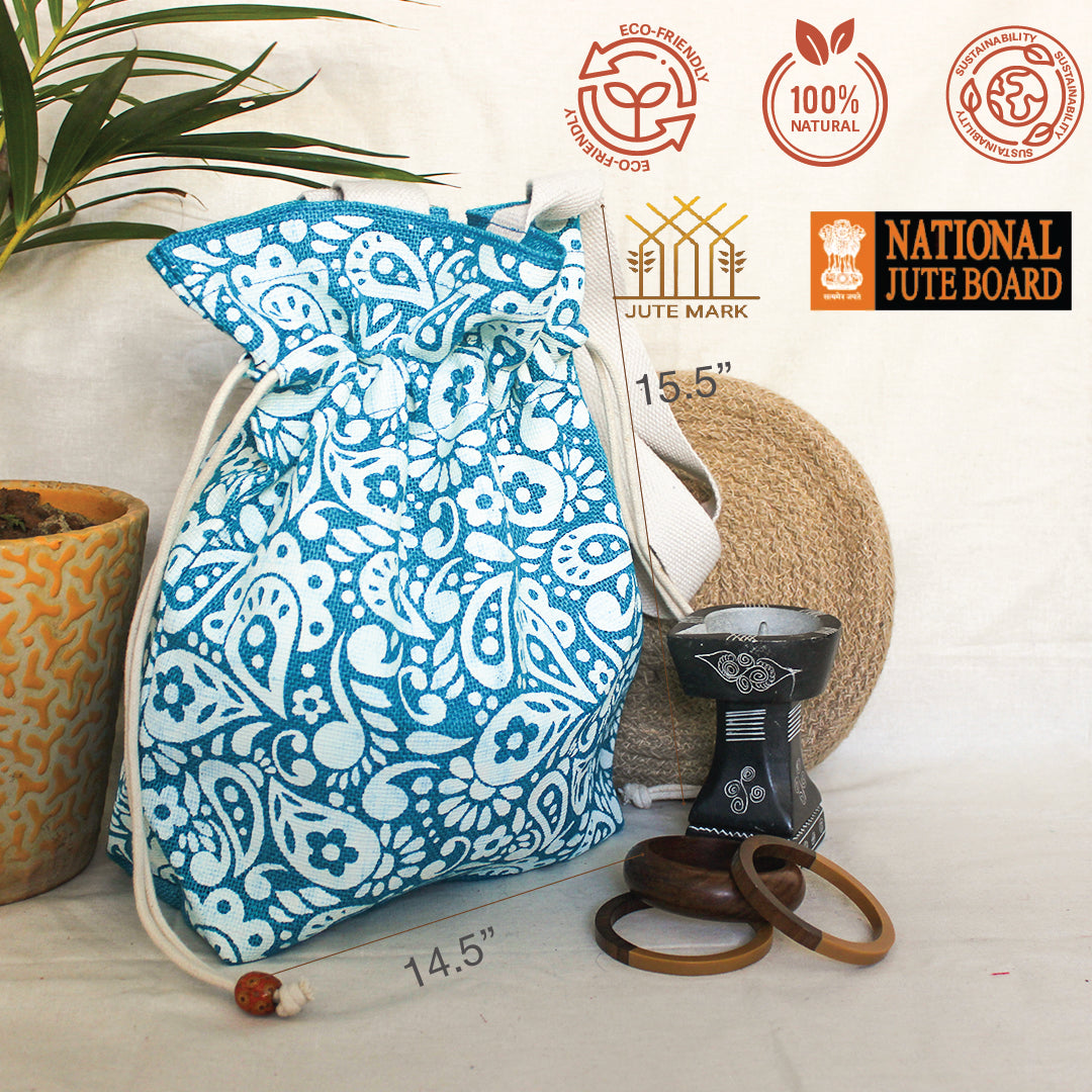 Paisley Print Jute Potli Style Bag