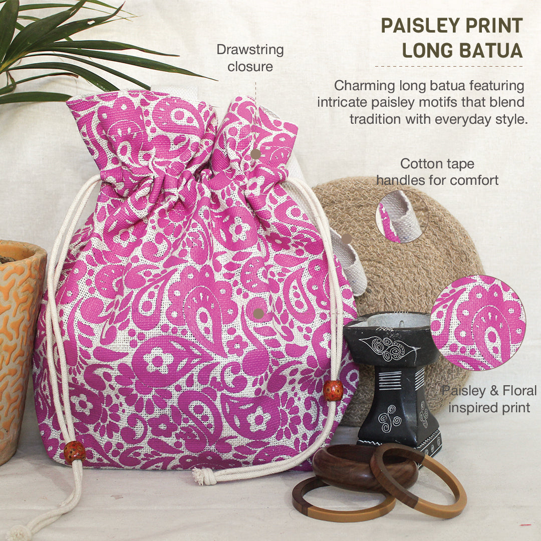 Paisley Print Jute Potli Style Bag