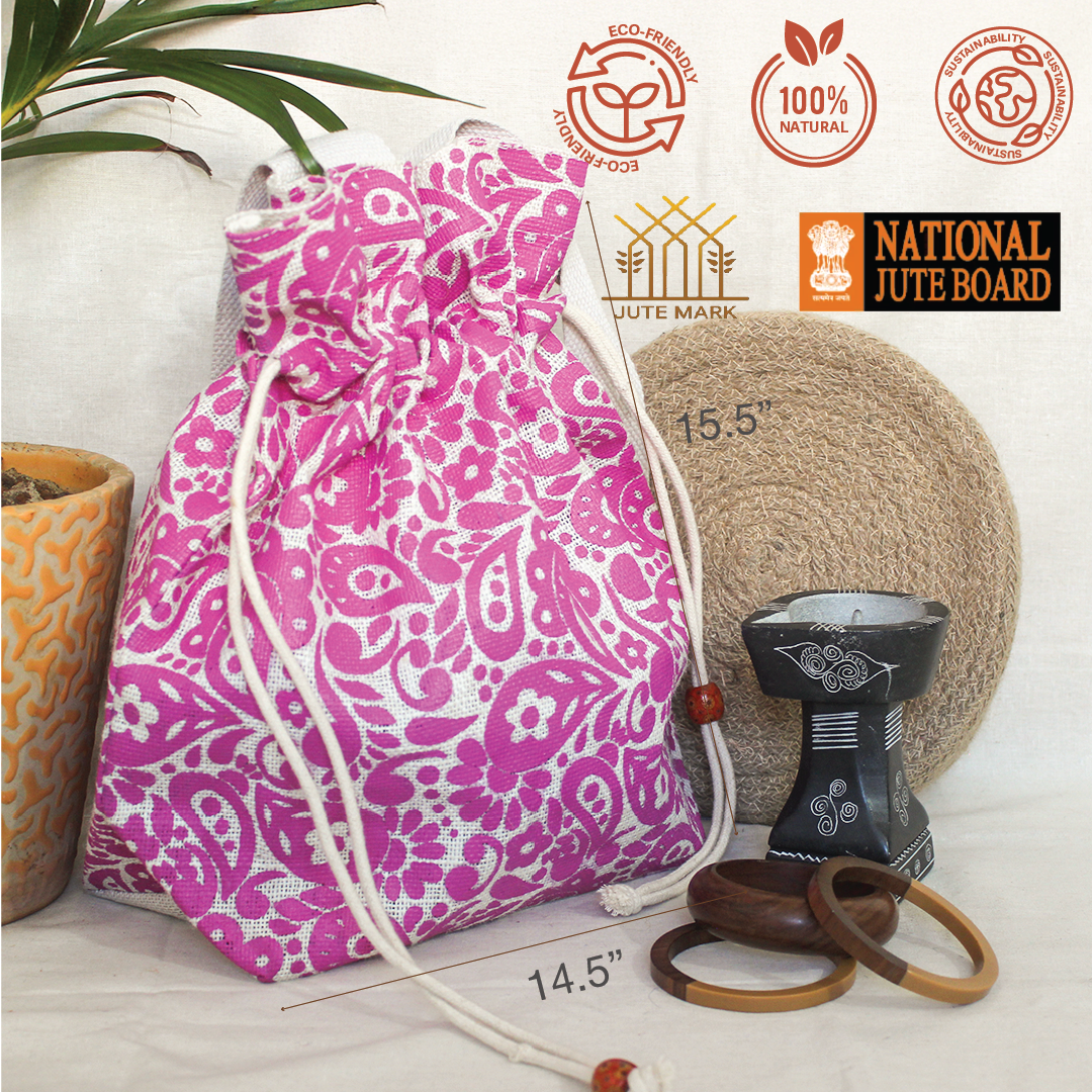 Paisley Print Jute Potli Style Bag
