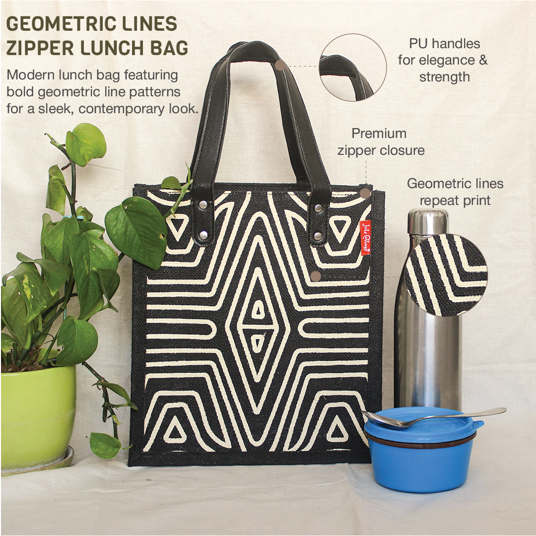 Geometric Lines Jute Lunch bag