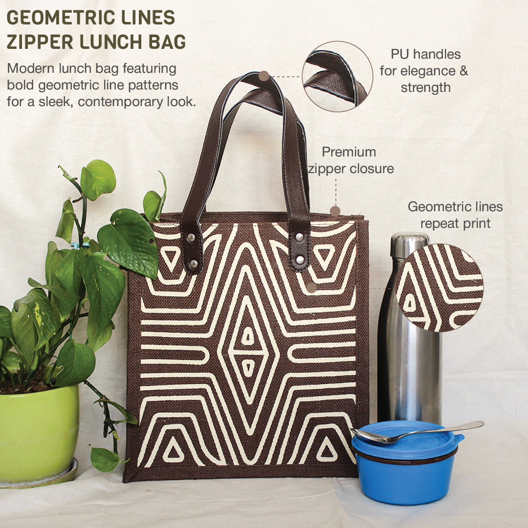 Geometric Lines Jute Lunch bag