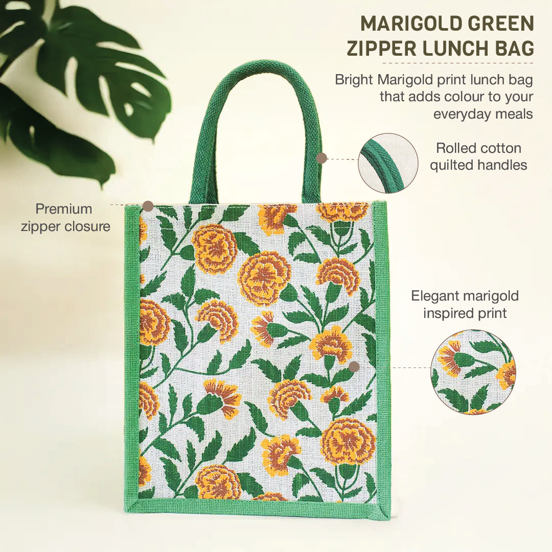 Marigold Green Zipper Lunch Bag