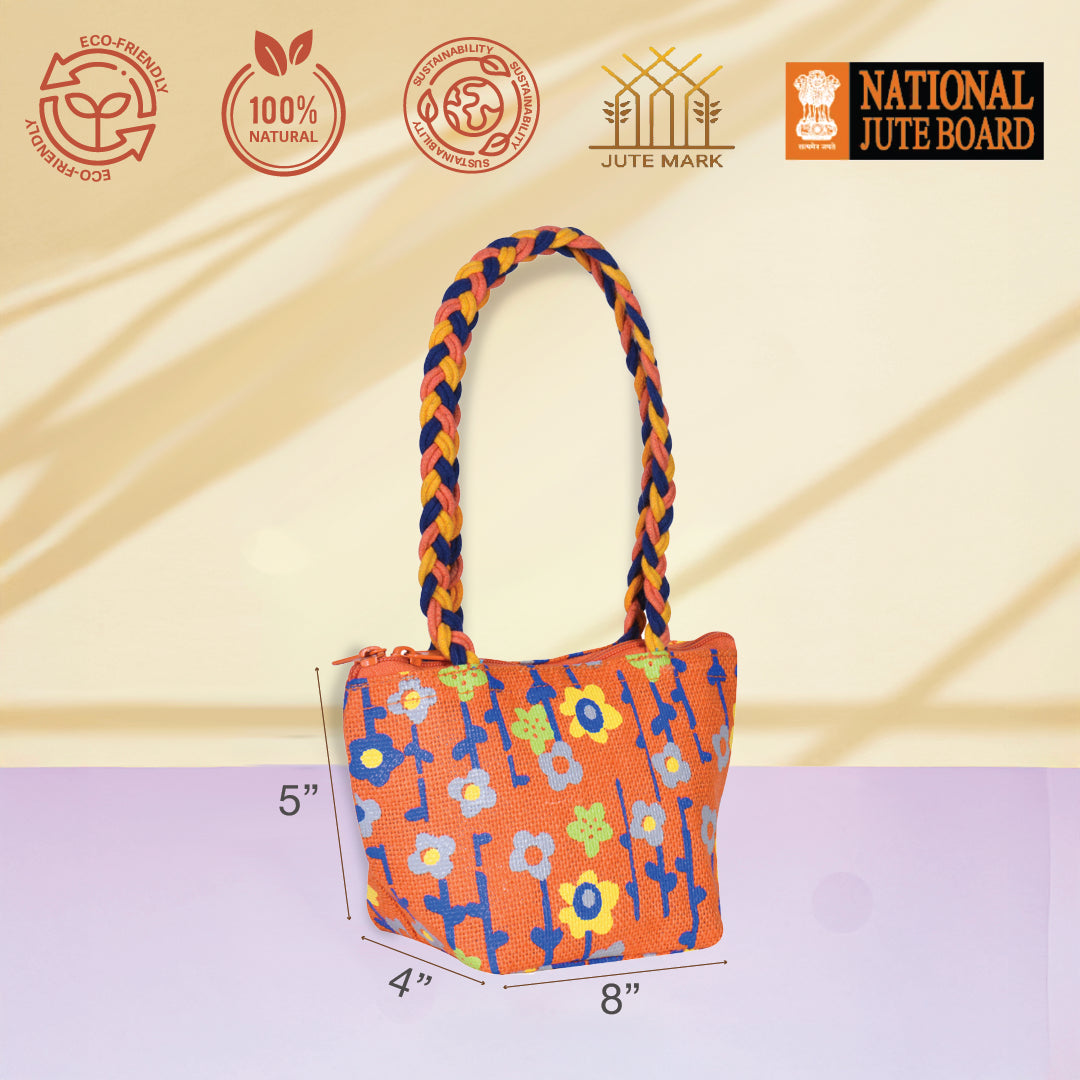 Flower Mini Wristlet jute bag(D-lock)