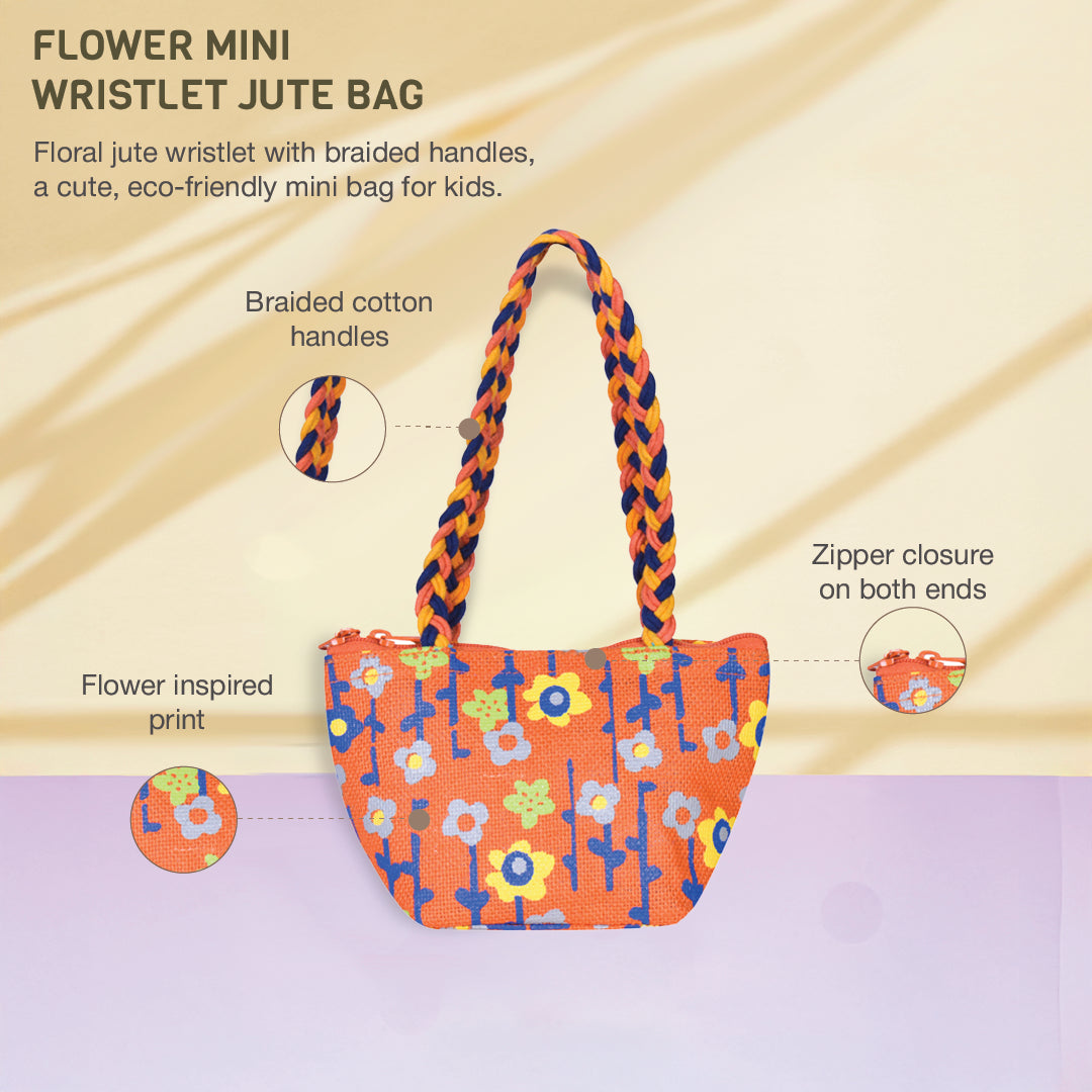 Flower Mini Wristlet jute bag(D-lock)