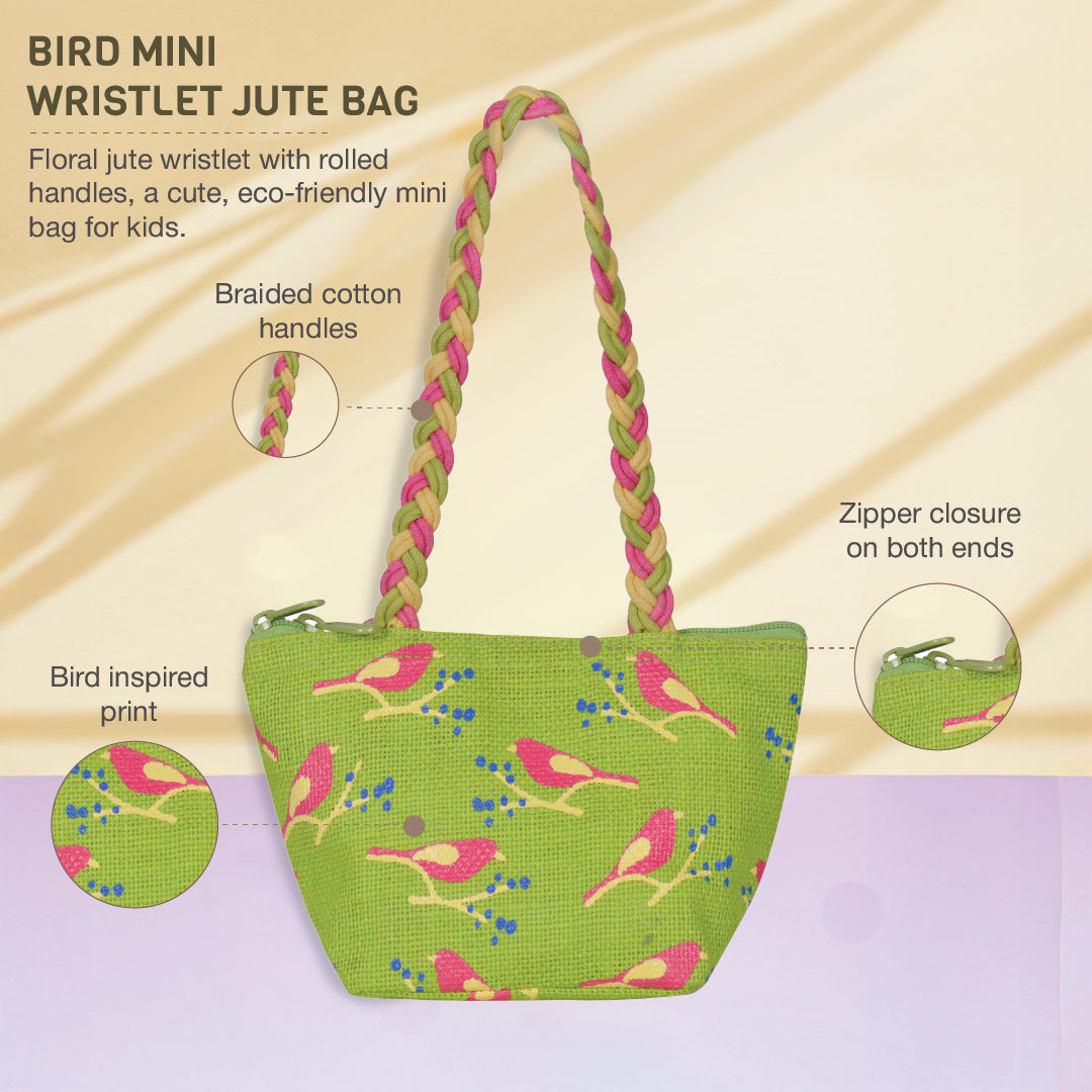 Bird print Mini Wristlet jute bag(D-lock)