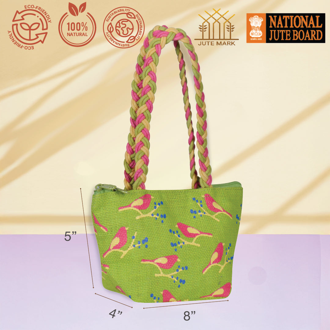 Bird print Mini Wristlet jute bag(D-lock)
