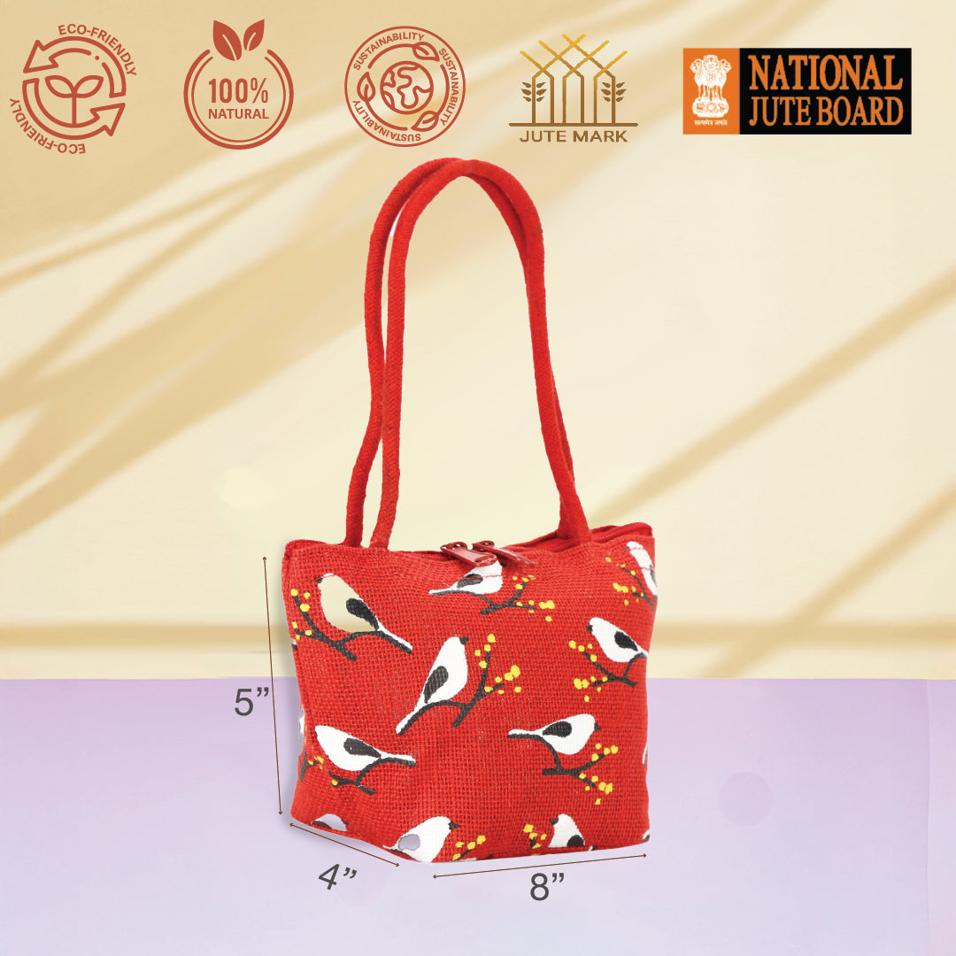 Bird print Mini Wristlet jute bag(D-lock)