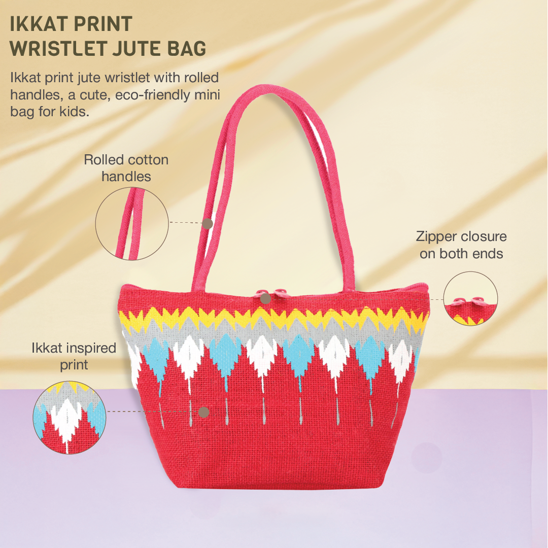 Ikkat print Mini Wristlet jute bag(D-lock)