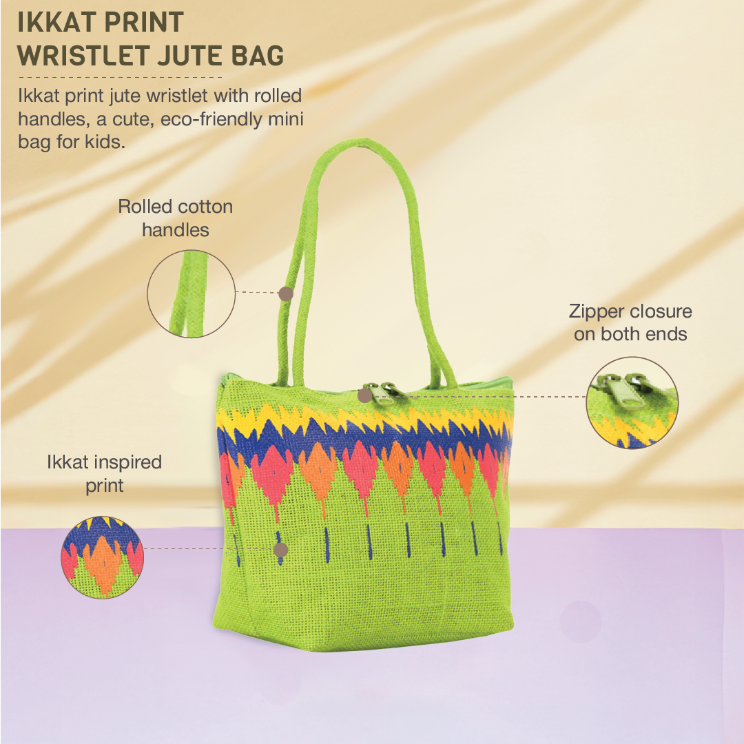 Ikkat print Mini Wristlet jute bag(D-lock)