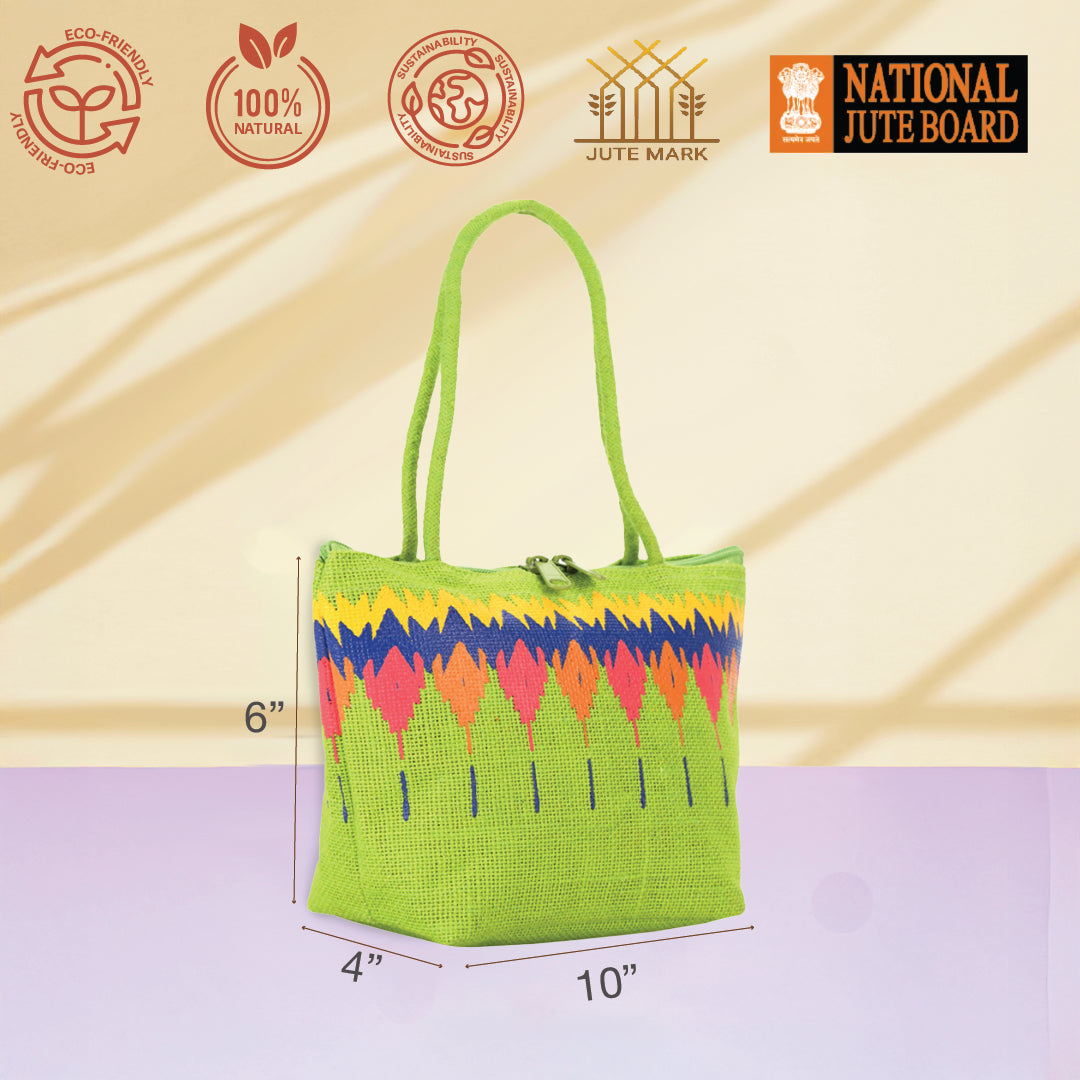 Ikkat print Mini Wristlet jute bag(D-lock)