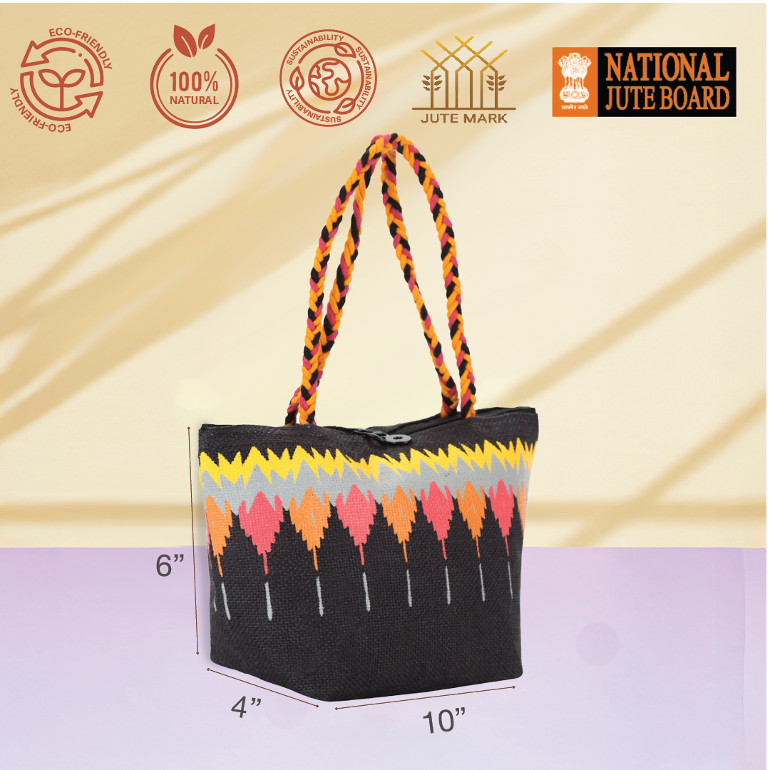 Ikkat print Mini Wristlet jute bag(D-lock)