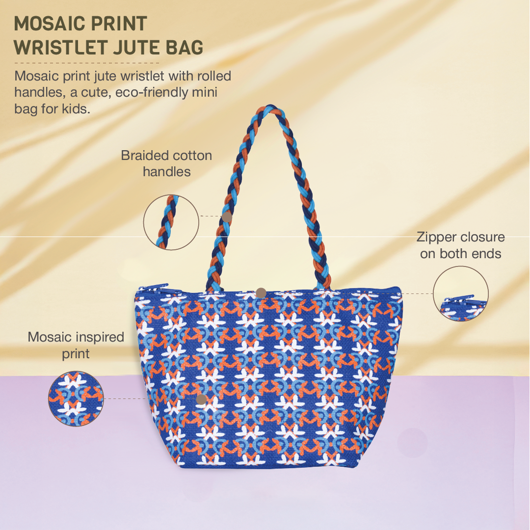 Mosaic Mini Wristlet jute bag Large(D-lock)