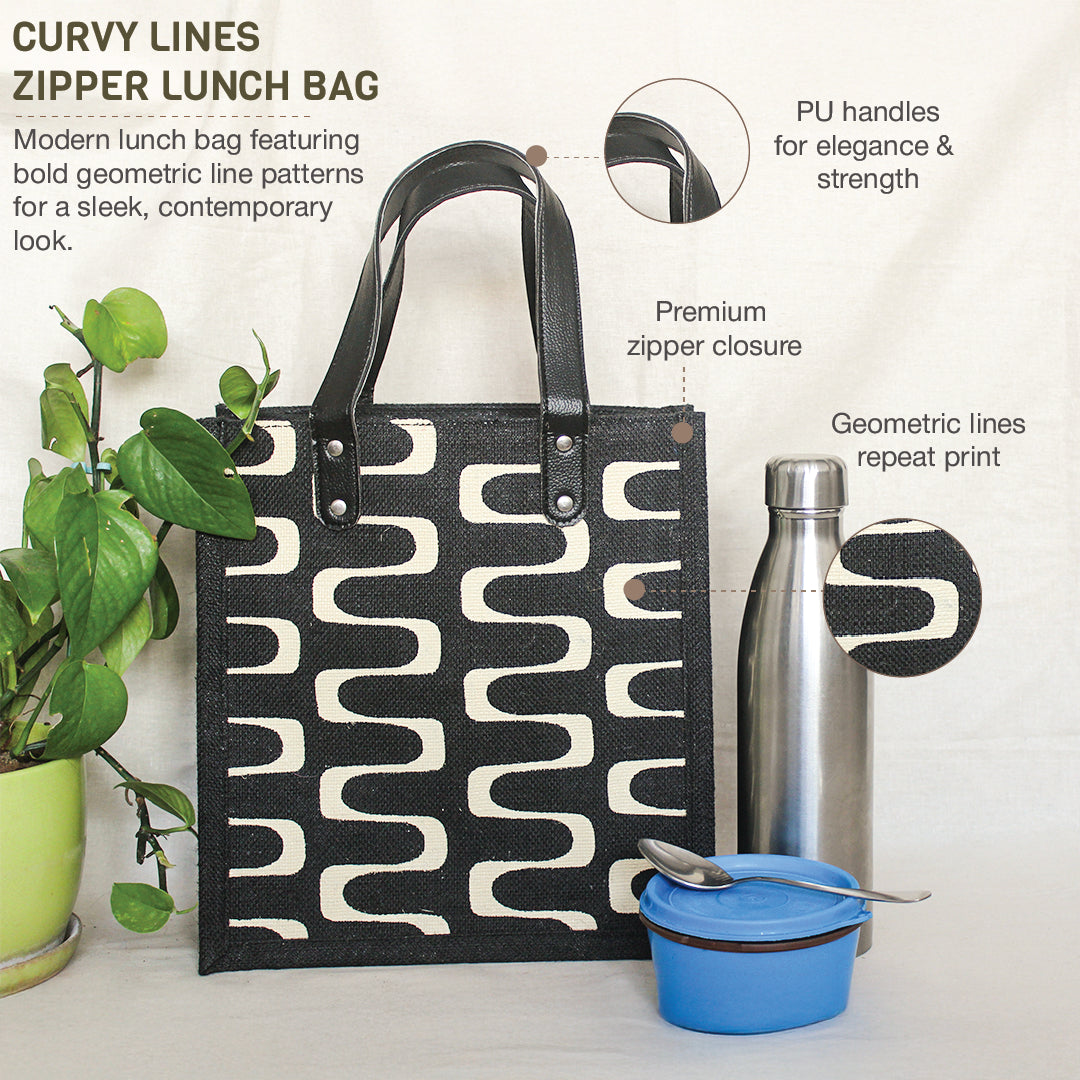 Curvy Lines Jute lunch bag