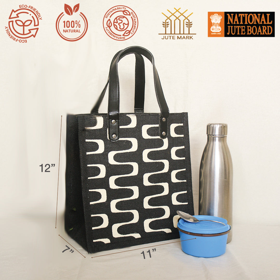 Curvy Lines Jute lunch bag