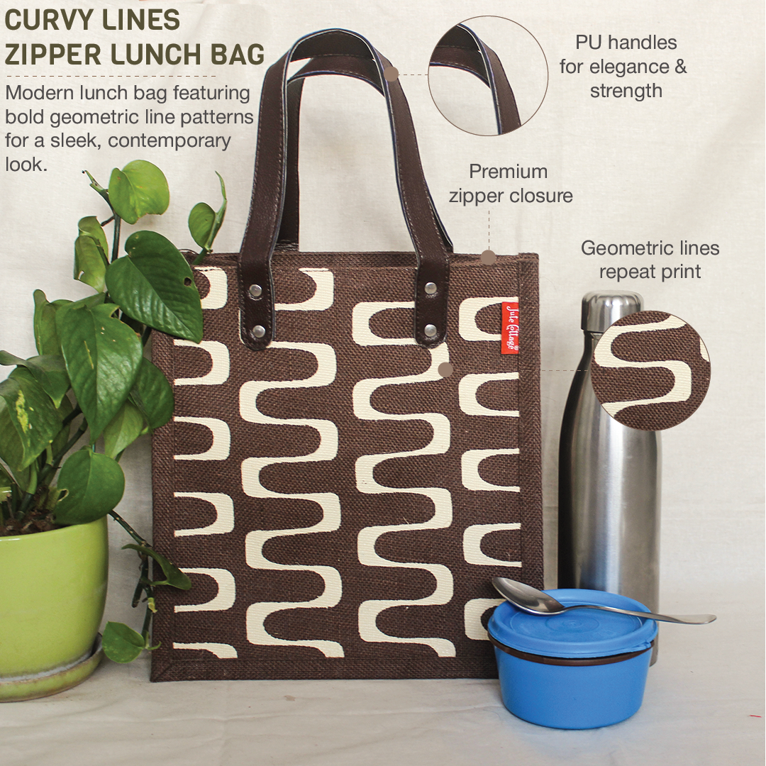 Curvy Lines Jute lunch bag