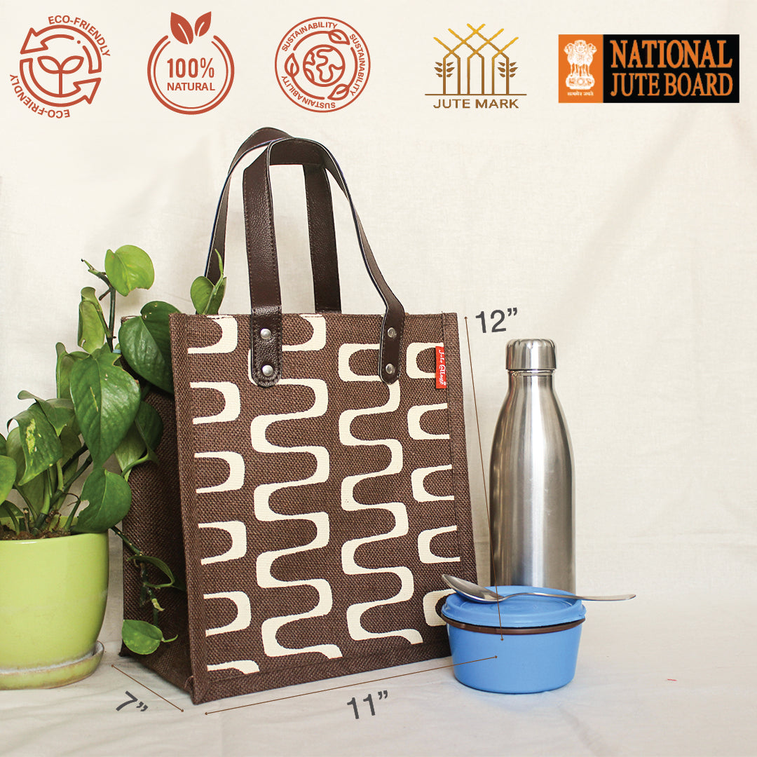 Curvy Lines Jute lunch bag