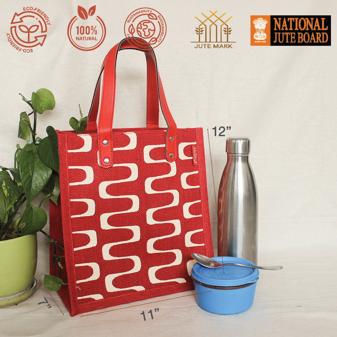 Curvy Lines Jute lunch bag