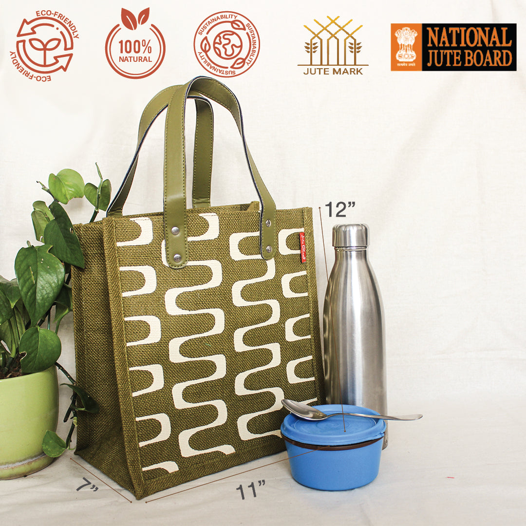 Curvy Lines Jute lunch bag