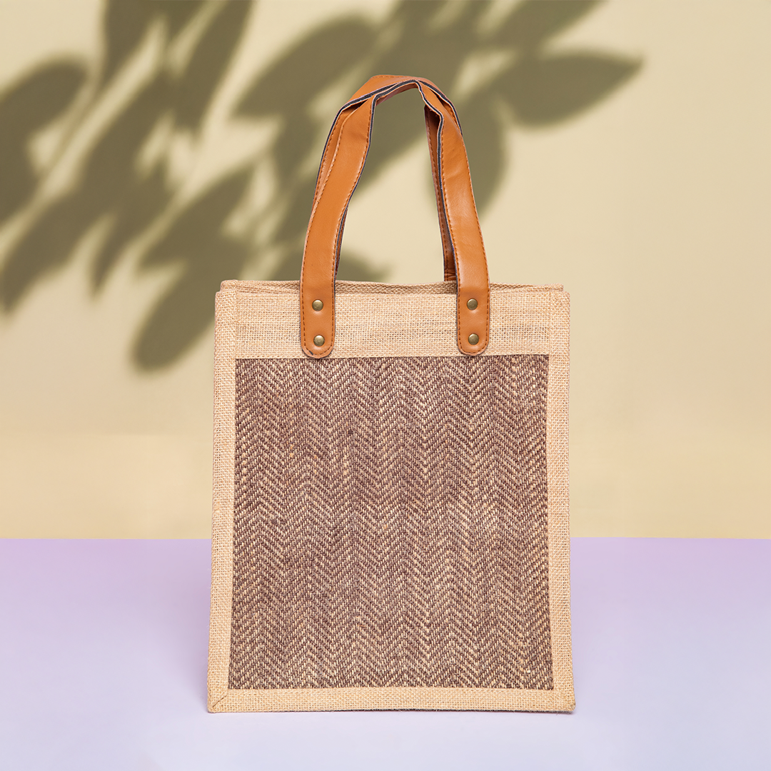 Herringbone Flat Handle Jute Bag