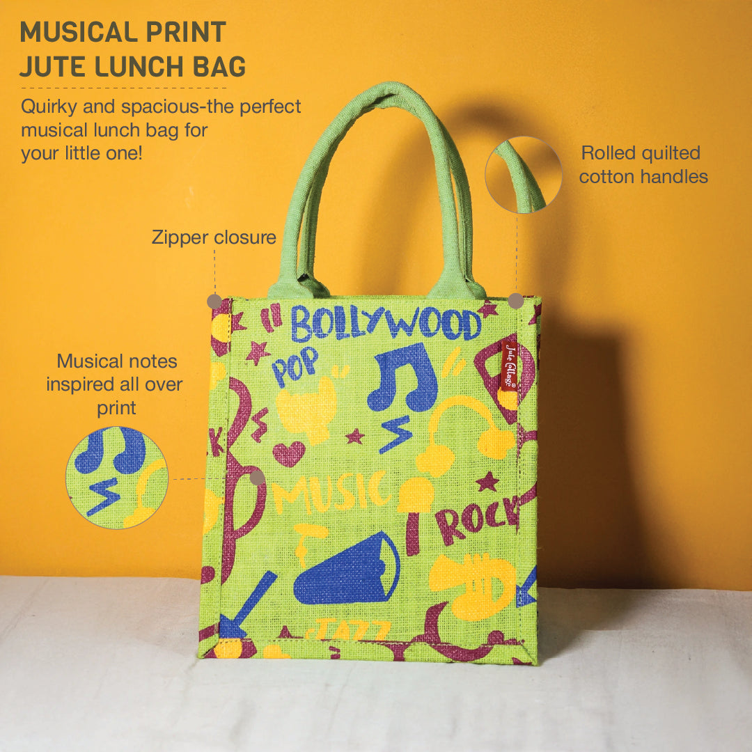 Musical Note print Jute Lunch bag