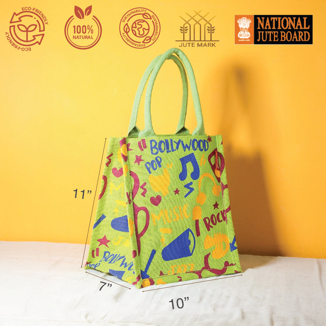 Musical Note print Jute Lunch bag