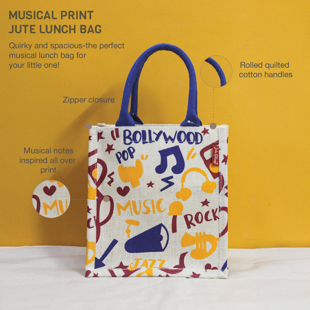 Musical Note print Jute Lunch bag